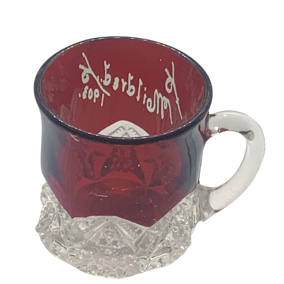 Antique Ruby Red World’s Fair Souvenir Glass Cup Creamer Crystal Base 1903 - Picture 6 of 12